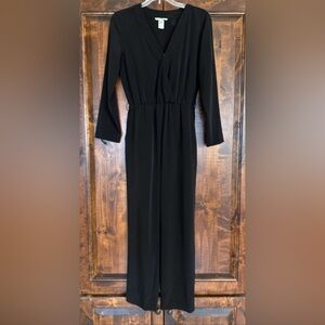 H&M Women's Jumpsuit Black Full Bodysuit Long Sleeve Open Front Size S Romper